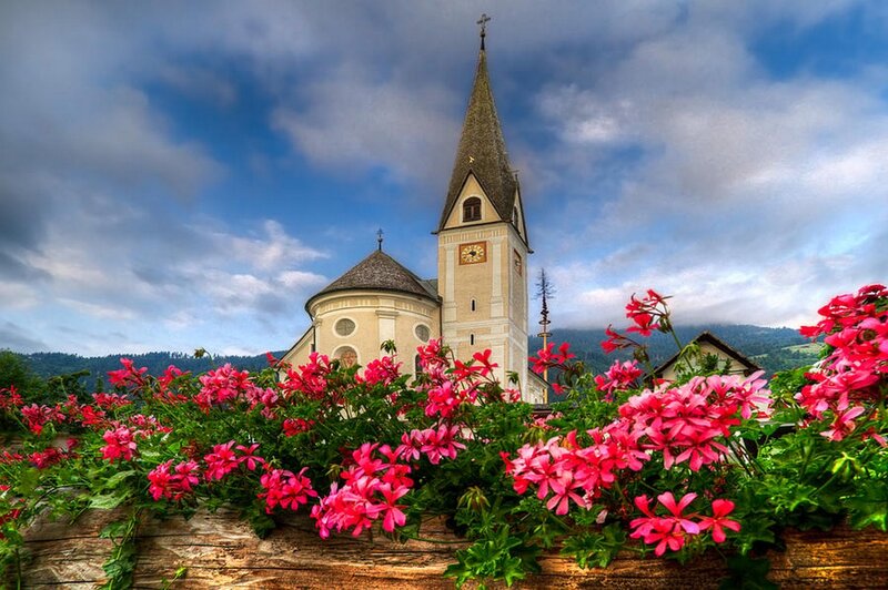 Church with Pink Flowers
