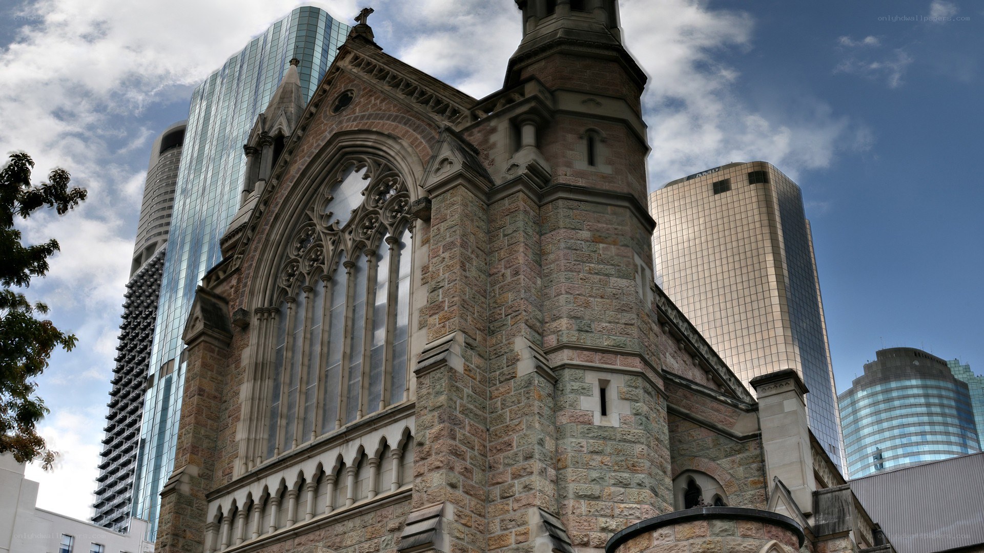 Church with skyscrapers