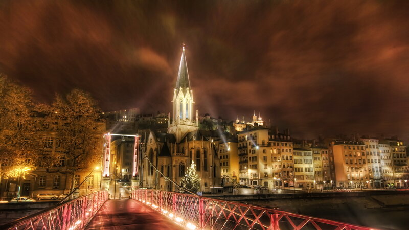 Church with Spire at Night
