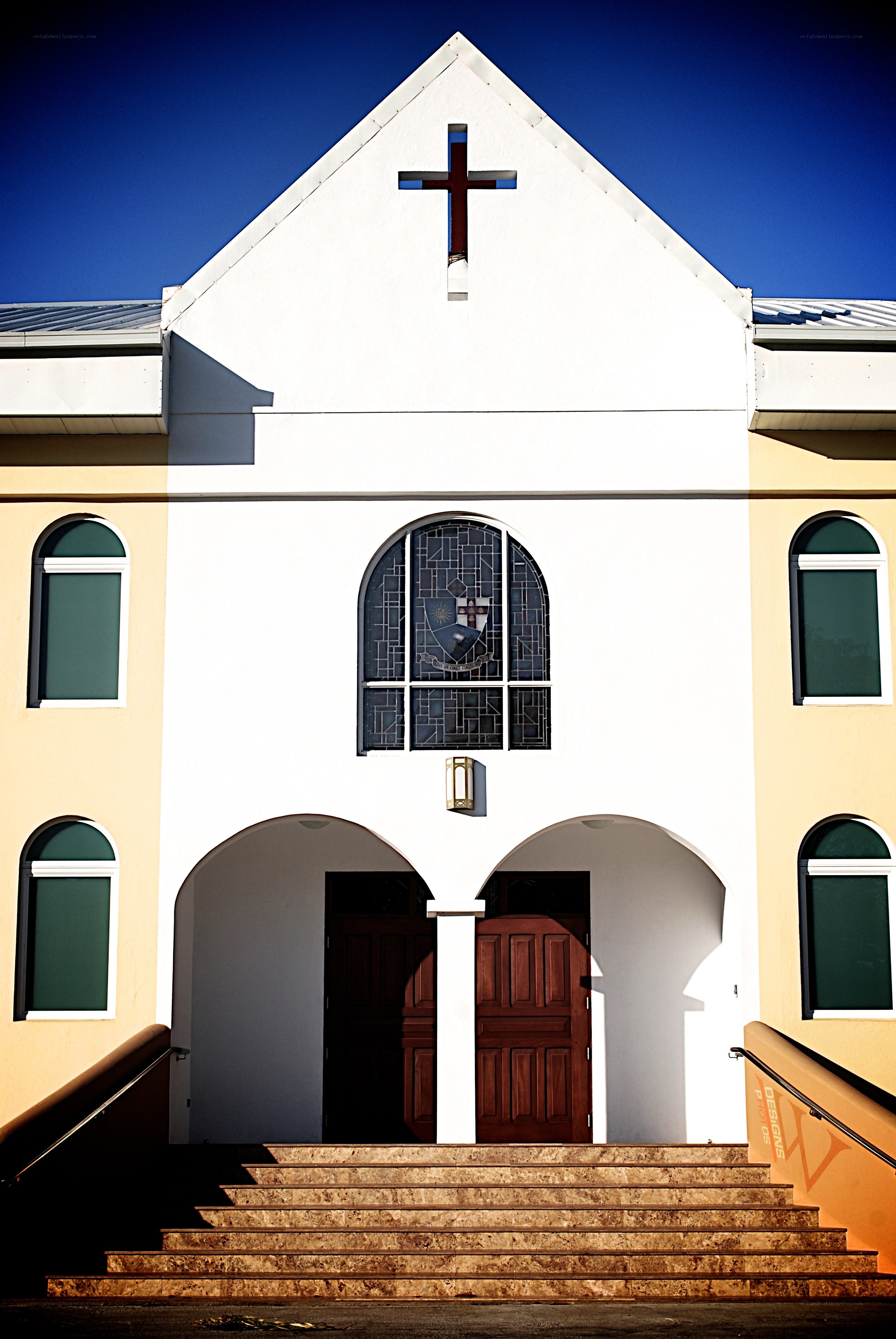 Church with stained glass window