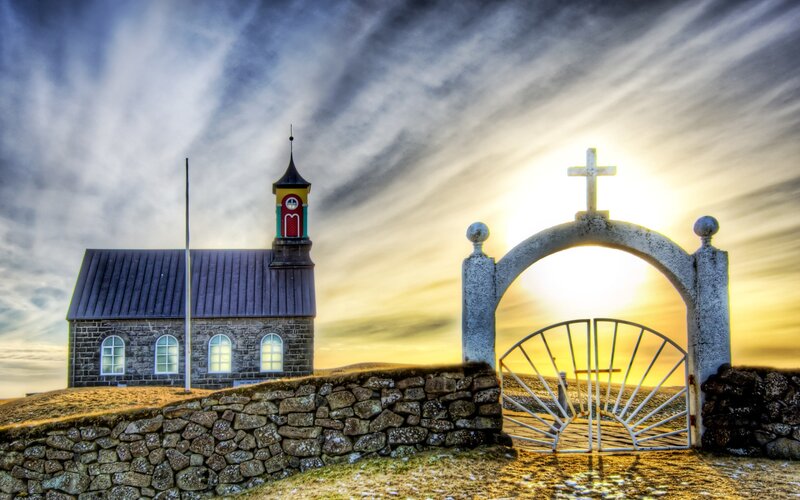 Church with Stone Wall