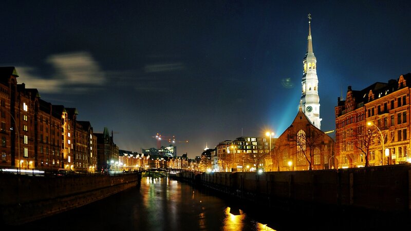Church with Tall Spire — Blue