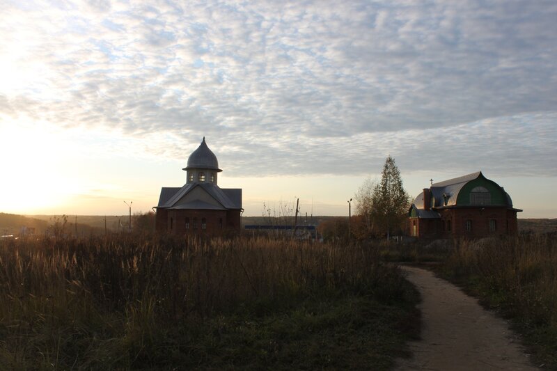 Churches at sunset in a rural area