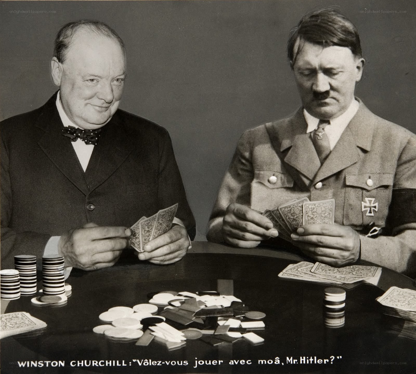 Churchill and Hitler playing cards