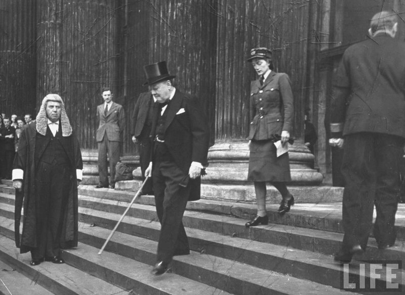 Churchill descending steps