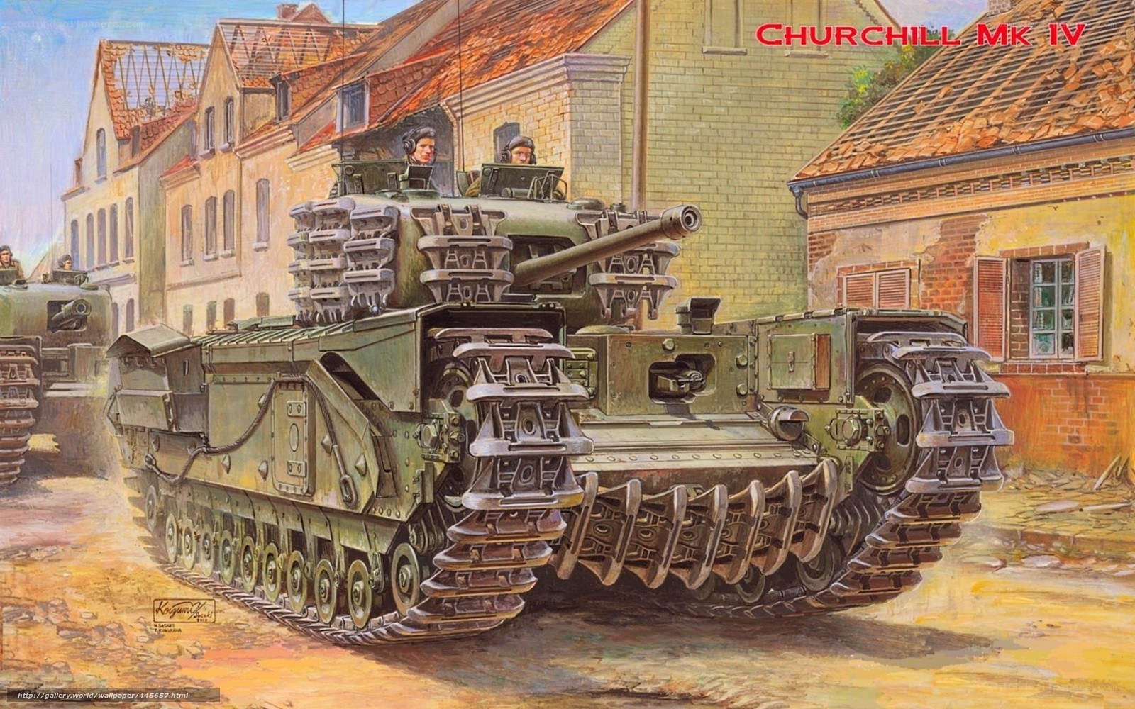 Churchill Mk IV tank in town