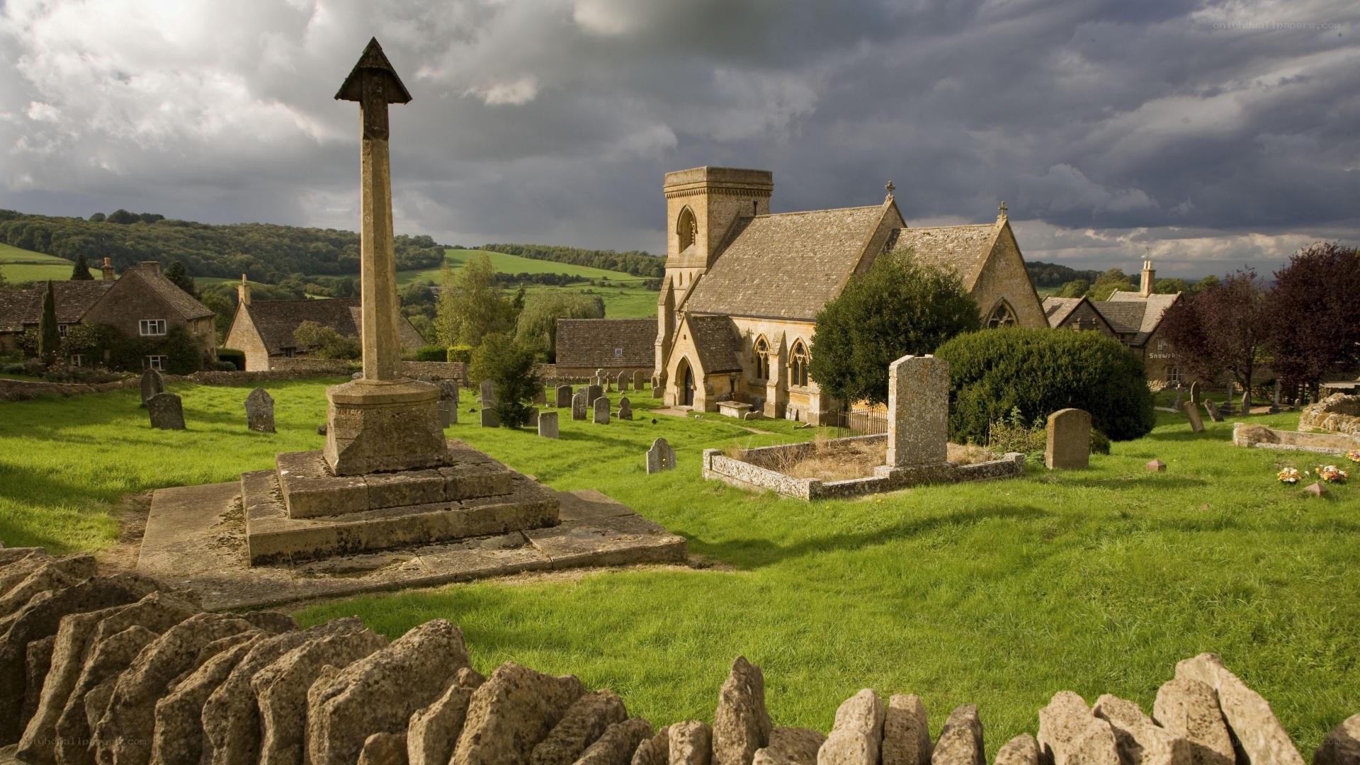 Churchyard with stone cross