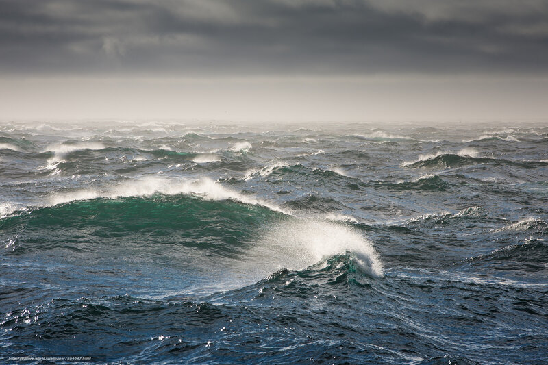 Churning Ocean Waves — Blue, Dramatic, Photograph