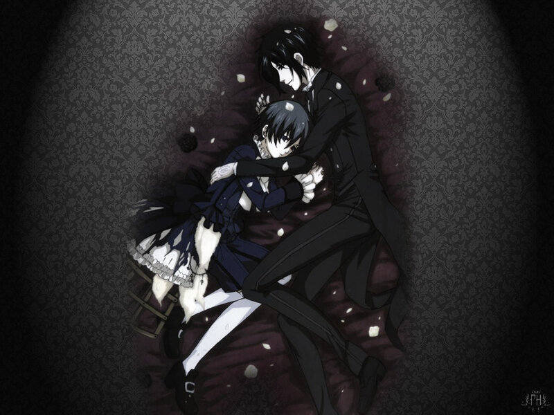 Ciel and Sebastian embrace
