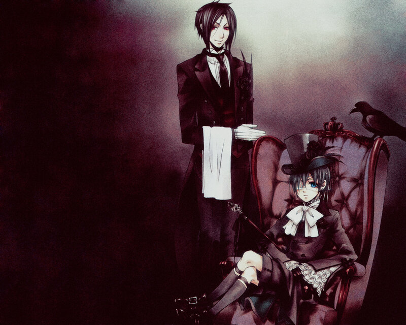 Ciel and Sebastian in a dark room