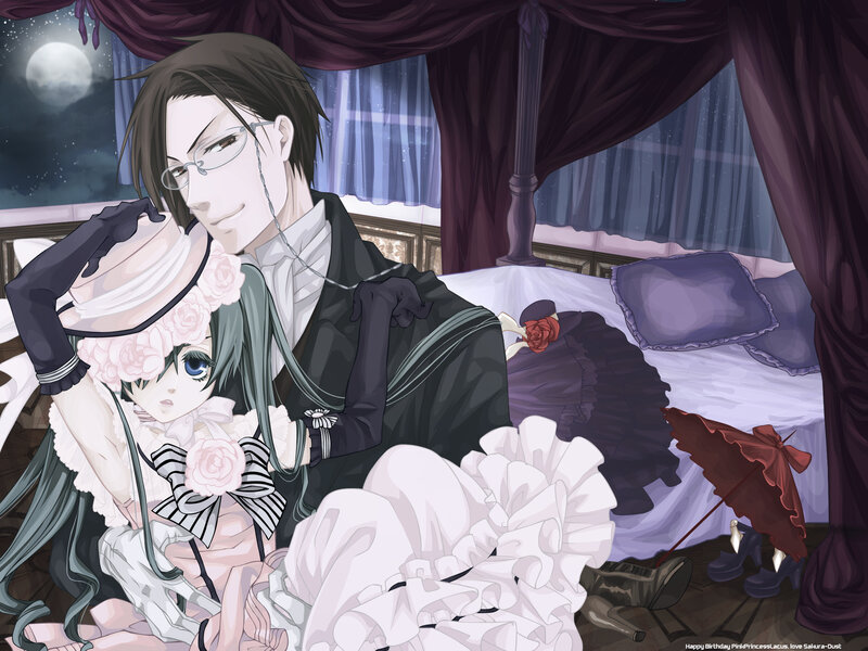 Ciel and Sebastian in a moonlit room