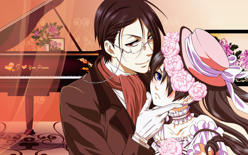 Ciel and Sebastian in a piano room