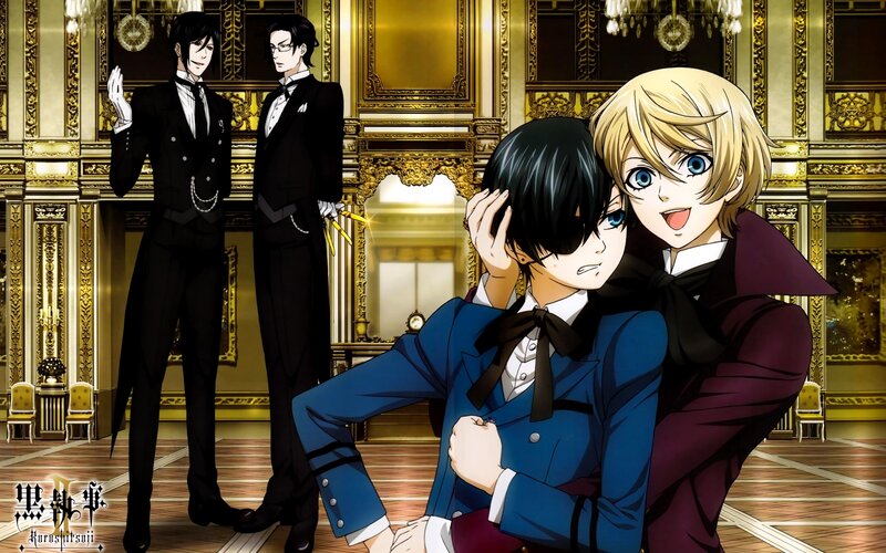 Ciel Phantomhive and Sebastian in a grand hall