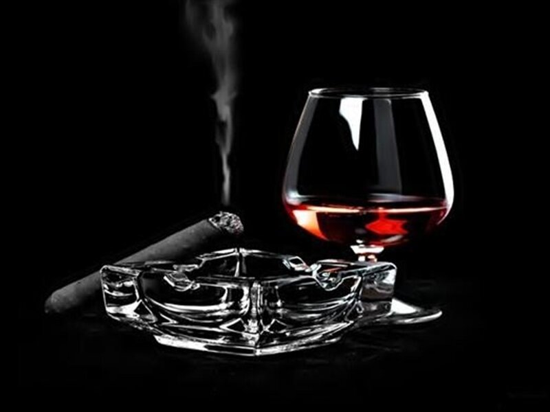 Cigar and Brandy Glass — Black, Dramatic, Night, Photograph