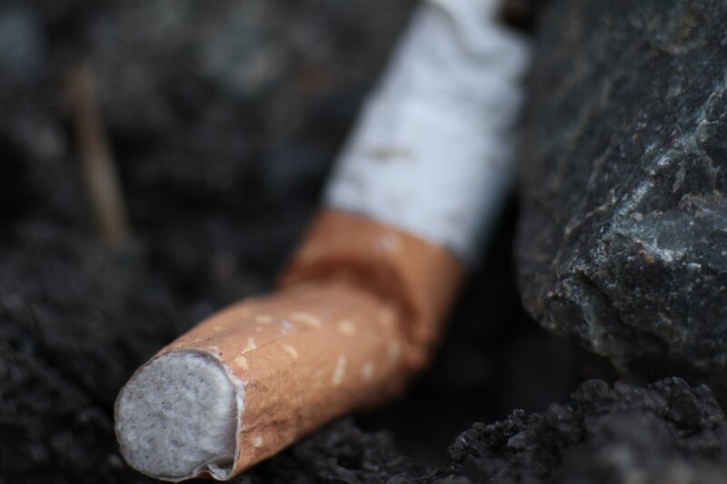 Cigarette Butt on Ground — Brown