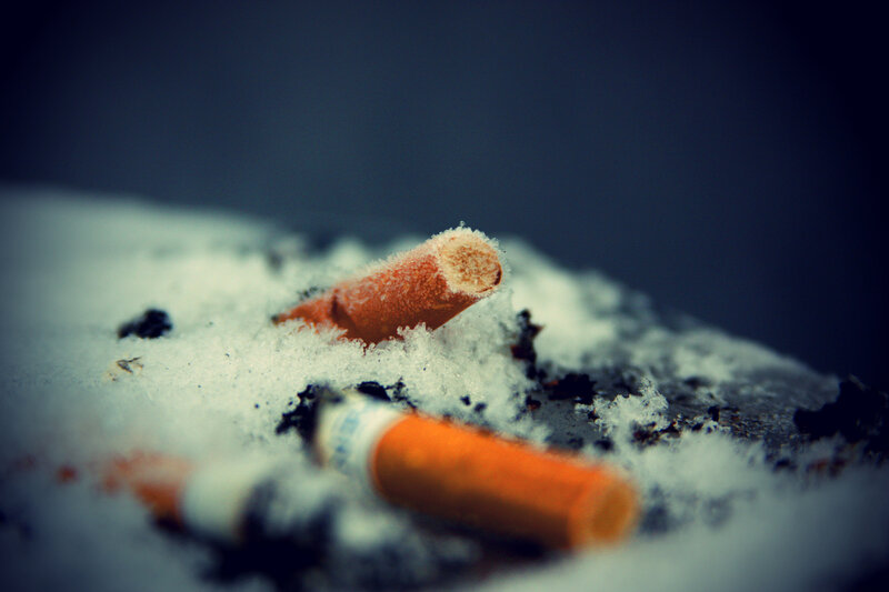 cigarette butts in snow