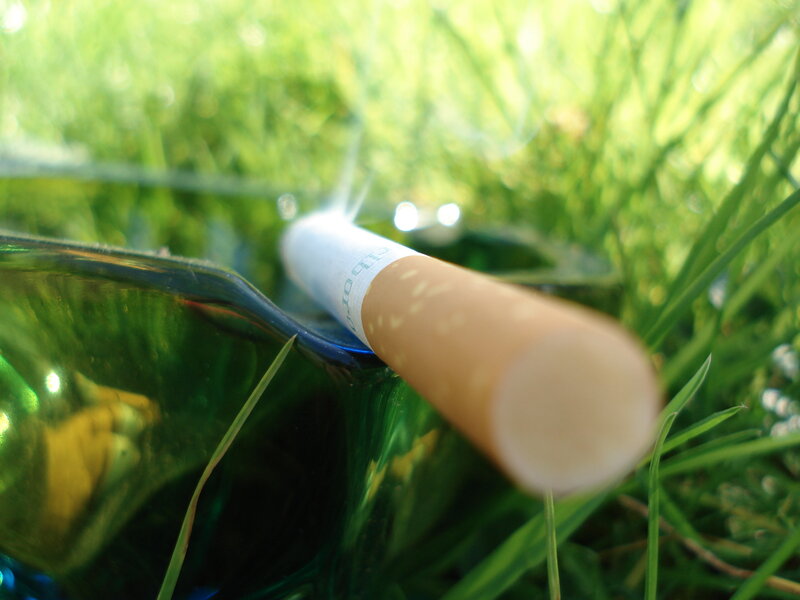 cigarette in ashtray on grass