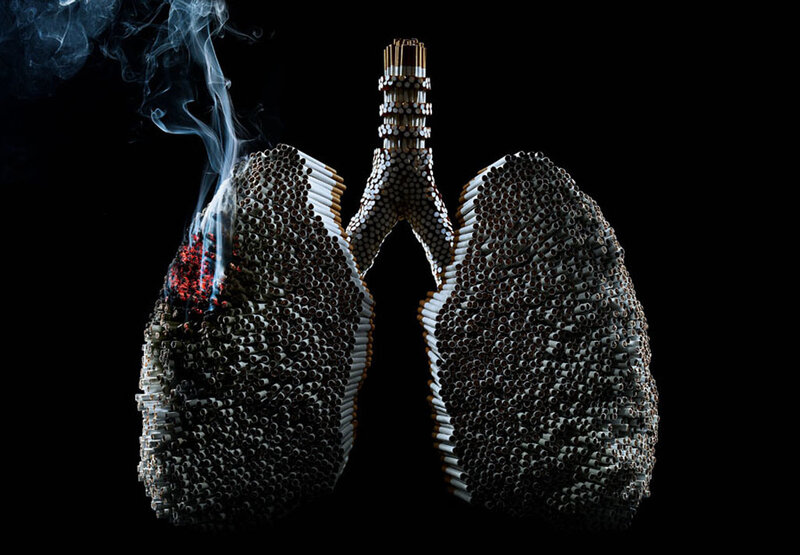 Cigarette lungs with smoke