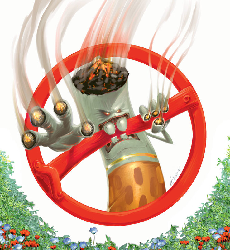 Cigarette monster in no smoking sign