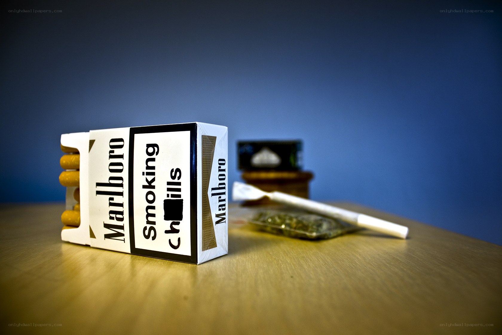 Cigarette pack on wooden table