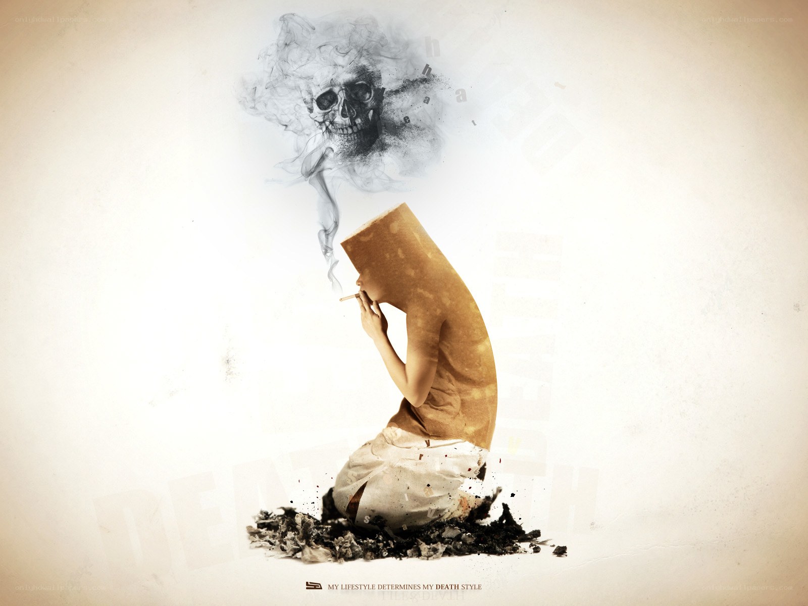 Cigarette person with skull smoke