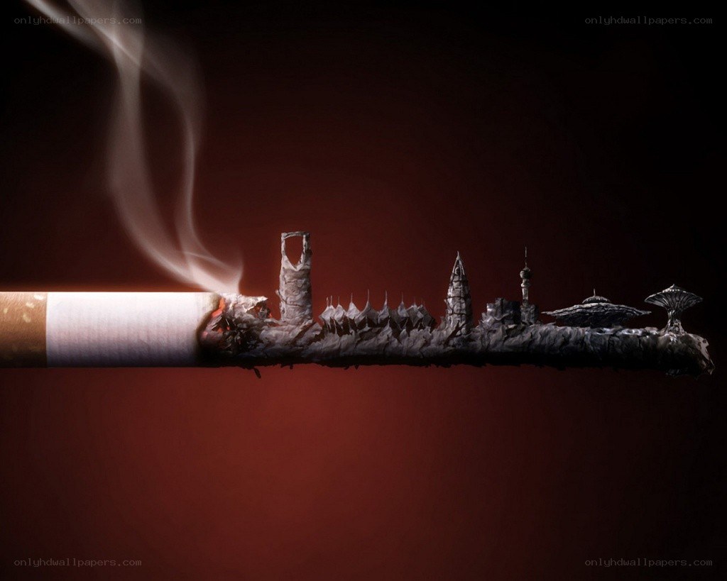 Cigarette with city skyline