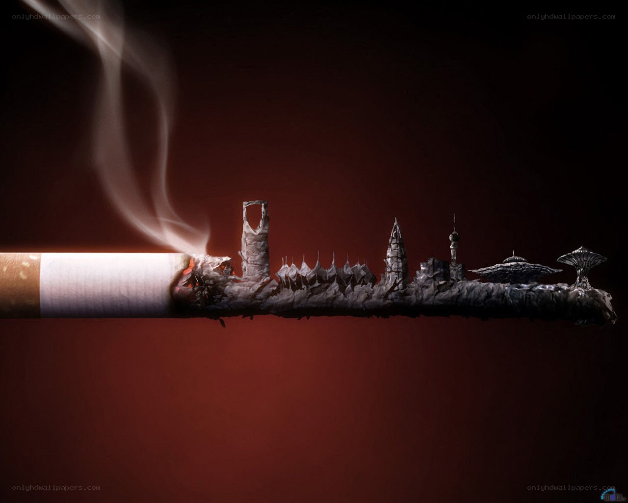 Cigarette with city skyline
