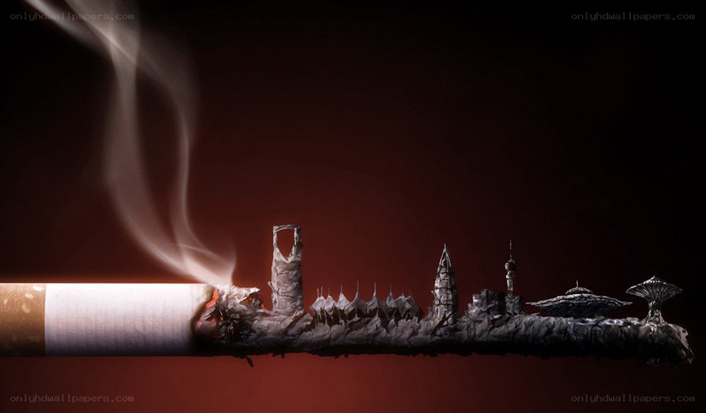 cigarette with city skyline