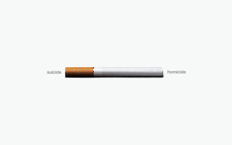 cigarette with suicide and homicide labels
