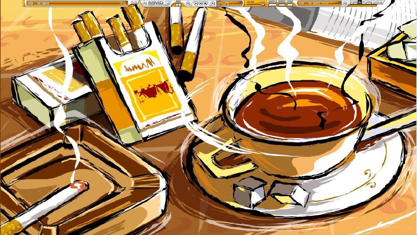 Cigarettes and coffee on table
