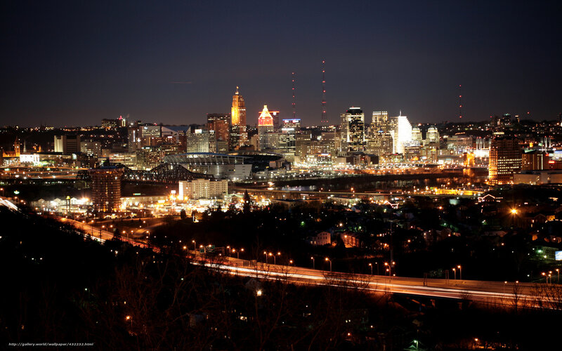 Cincinnati Skyline at Night — Black, Dark, Photograph