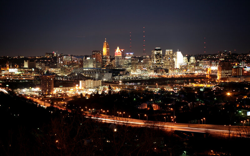 Cincinnati Skyline at Night — Black