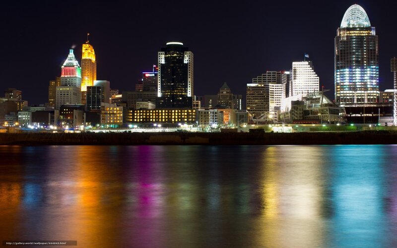 Cincinnati Skyline at Night — Blue, Calm, Photograph