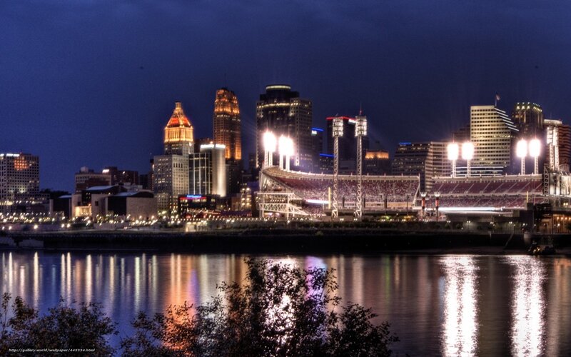 Cincinnati Skyline at Night — Blue, Dramatic, Photograph, River
