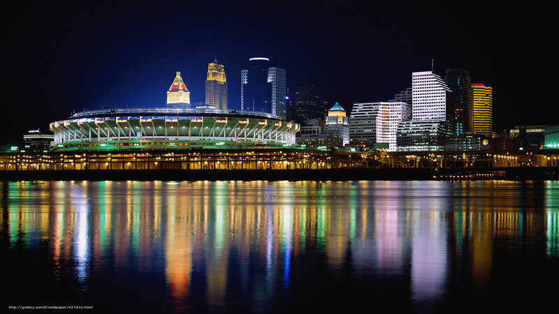 Cincinnati Skyline at Night — Blue, Dramatic, Photograph, Stadium