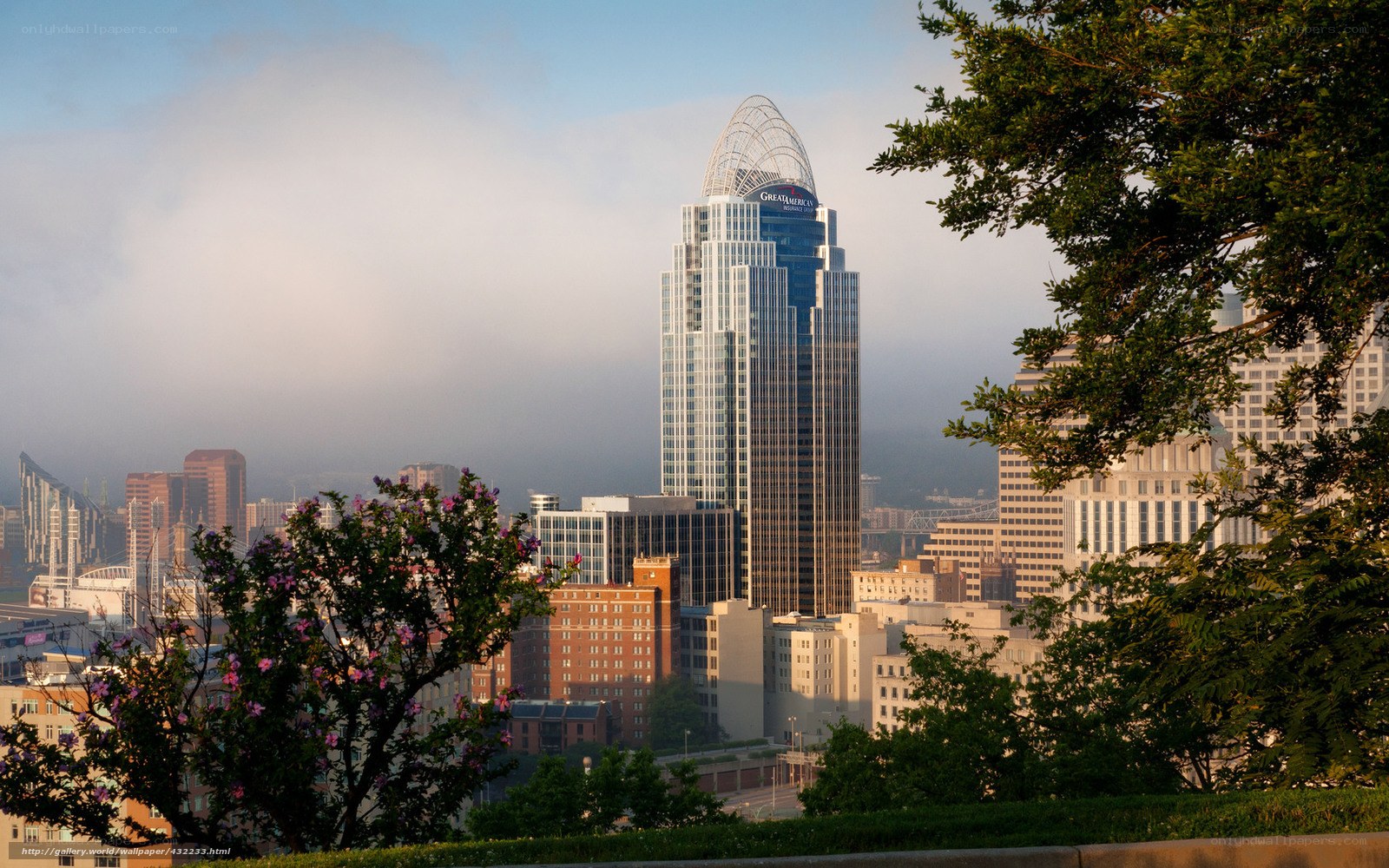 Cincinnati skyline with fog