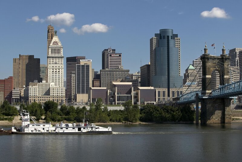 Cincinnati skyline with river and bridge