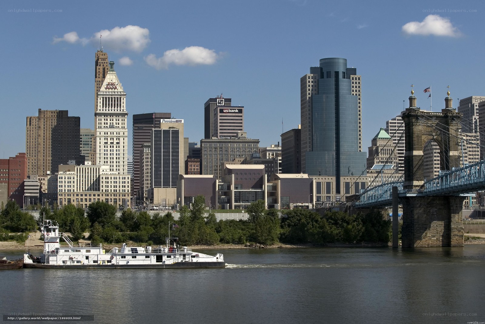 Cincinnati skyline with river and bridge