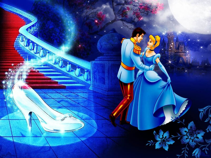 Cinderella and Prince — Blue, Magical, Night, Illustration