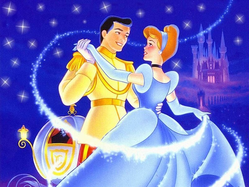Cinderella and Prince Dancing — Blue, Magical, Night, Illustration