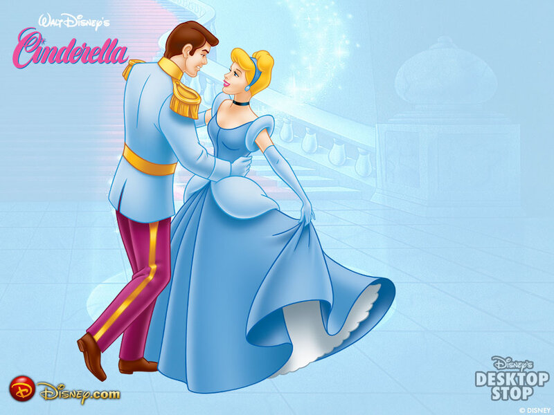 Cinderella and Prince Dancing — Blue, Romantic, Illustration