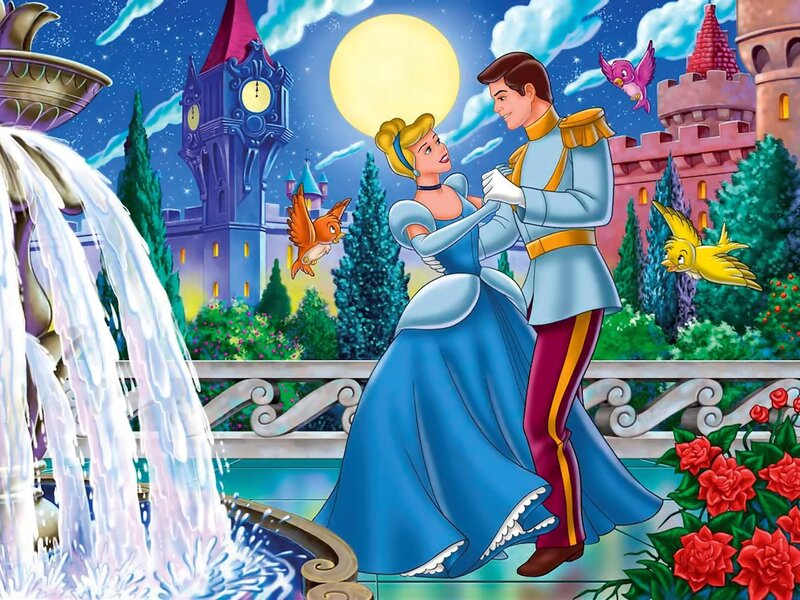 Cinderella and Prince Dancing — Blue, Romantic, Night, Illustration