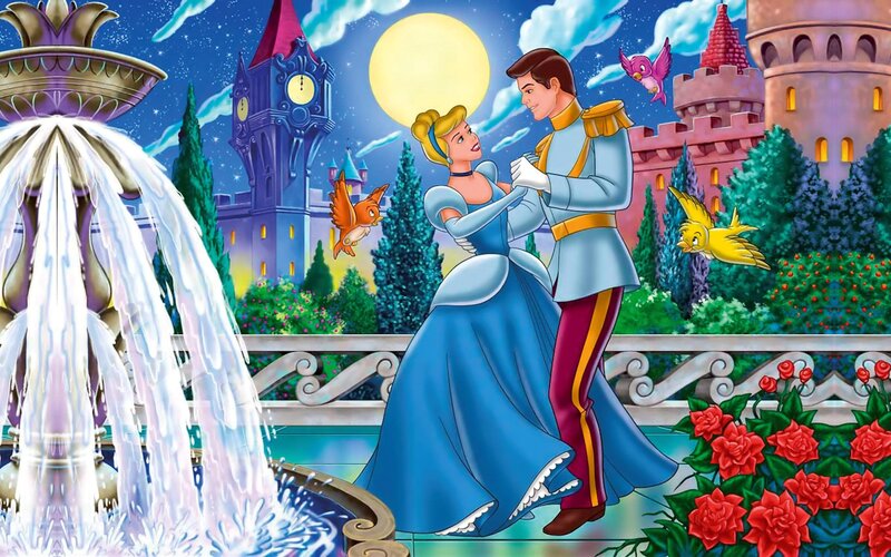 Cinderella and Prince Dancing — Blue, Romantic, Night