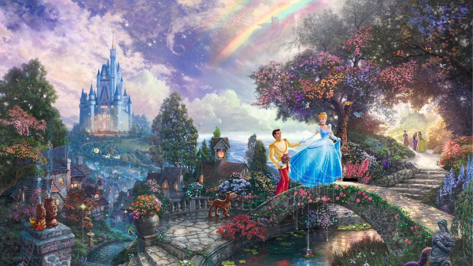 Cinderella and Prince on a bridge