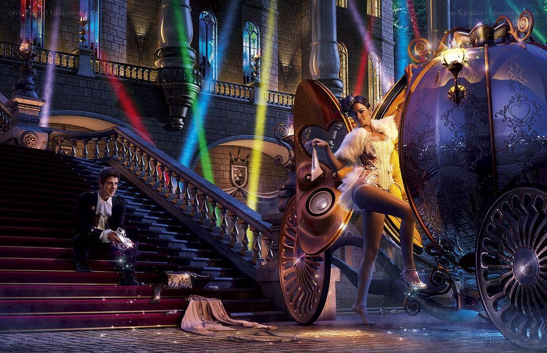 Cinderella and Prince on Castle Steps
