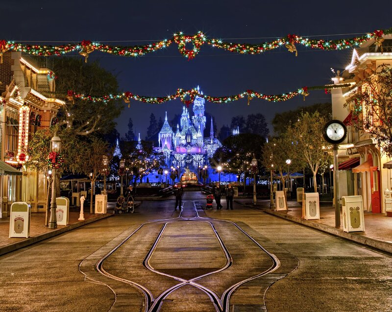 Cinderella Castle at Night — Blue, Festive, Photograph, Christmas Lights