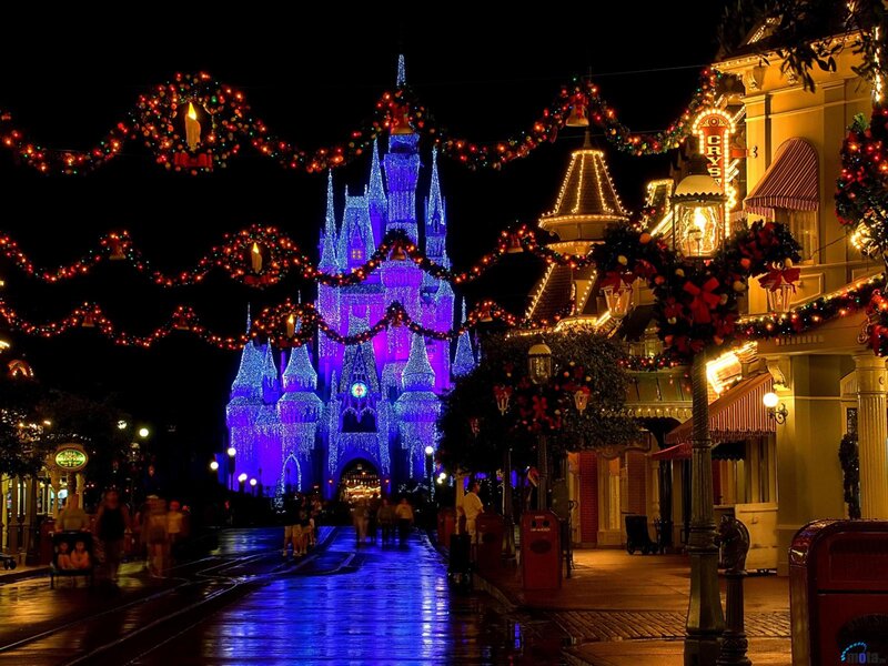 Cinderella Castle at Night — Blue, Festive, Photograph