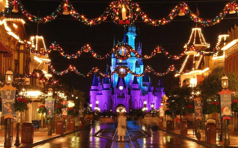 Cinderella Castle at Night — Purple, Festive, Photograph
