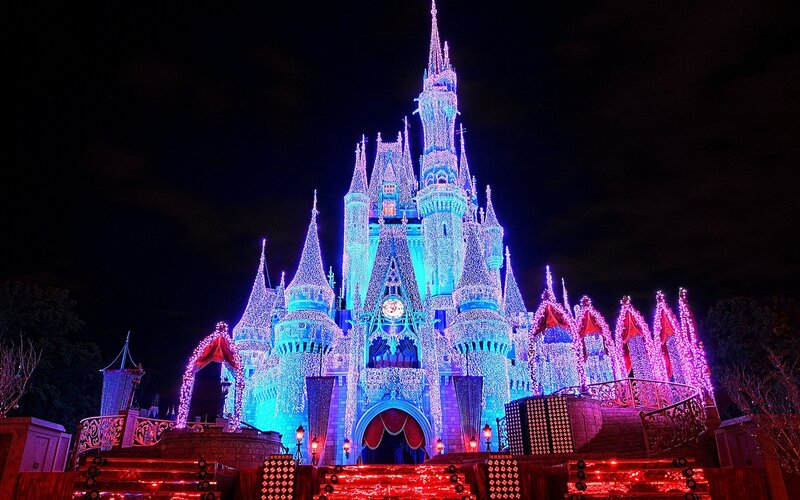 Cinderella Castle — Blue, Magical, Night, Photograph, Lights