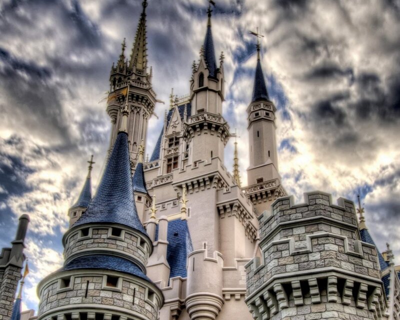 Cinderella Castle under stormy sky
